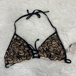 RELLECIGA Black and Cream Ruffled Bikini Top